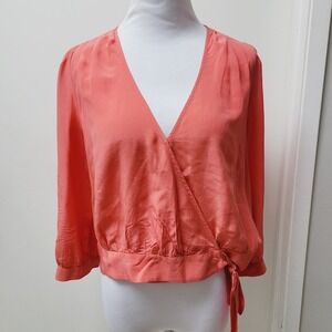 Madewell Silk Wrap Blouse New‎ Copper Tie Waist Long Sleeve Top Small Dressy EUC